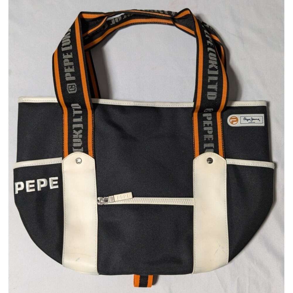 VTG PEPE JEANS LONDON Women Black White Shoulder Bag Purse